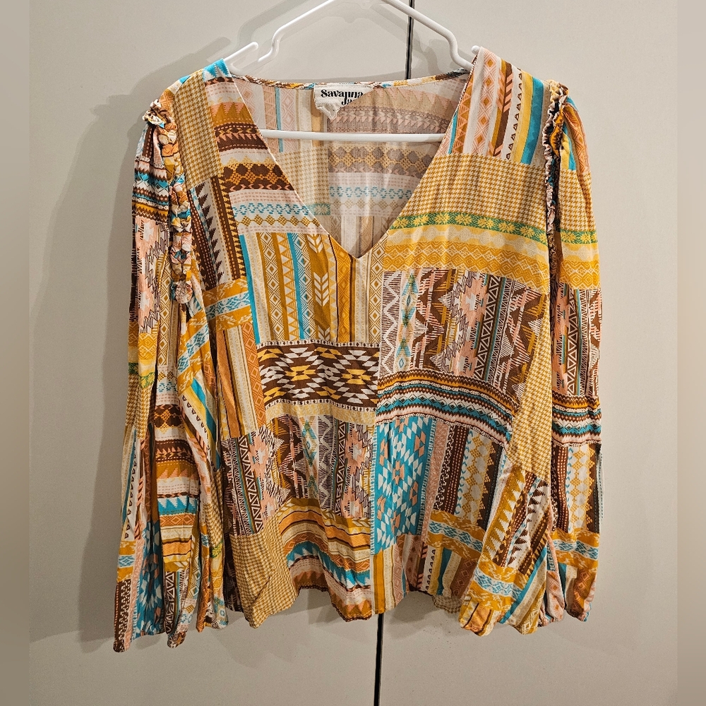 Savanna Jane Womans 1X Yellow Print Top